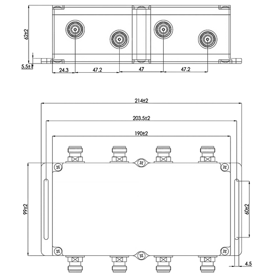 N-Female Hybrid Couplers (2x2, 3x3 and 4x4), 600 - 4200 MHz