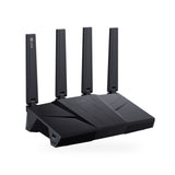 GL.iNet Flint 3 Wi-Fi 7 router, front three-quarter view showing the front USB 3.0 port
