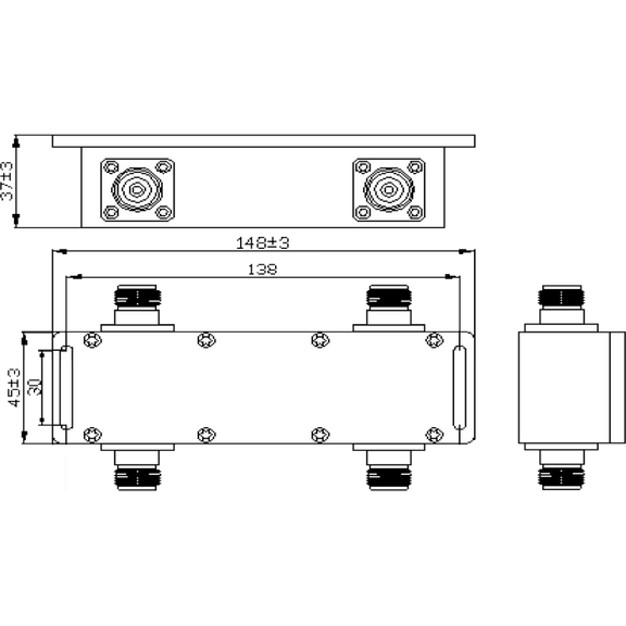 N-Female 2x2 Hybrid Coupler (3 dB), 600 - 4000 MHz