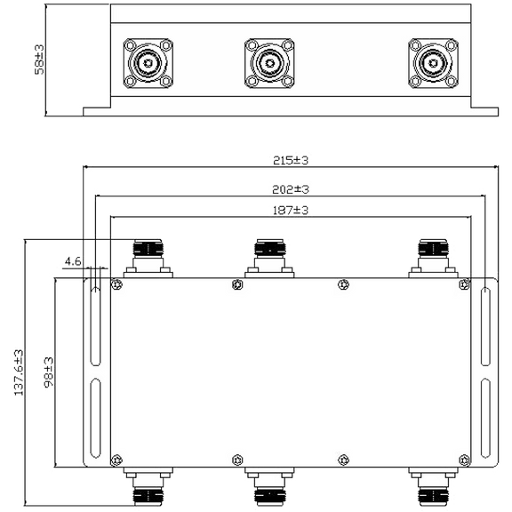 N-Female 3x3 Hybrid Coupler (4.8 dB), 600 - 4000 MHz